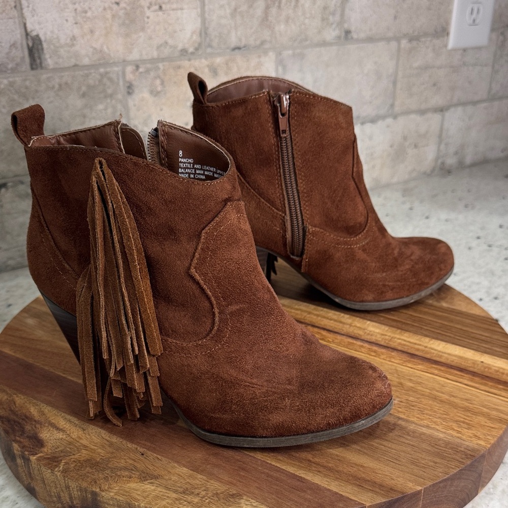 Madden Girl Brown Suede Ankle Boots with Fringe